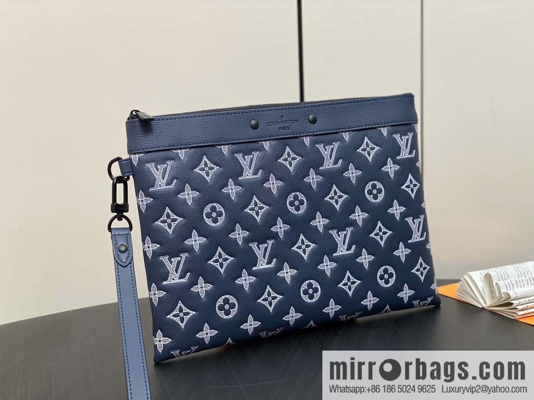 [Premium‑quality] M83382 blue silk screen, full leather clutch bag series