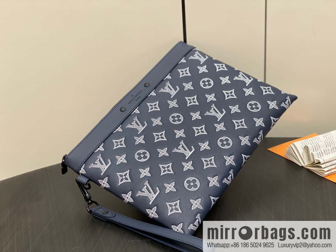 [Premium‑quality] M83382 blue silk screen, full leather clutch bag series