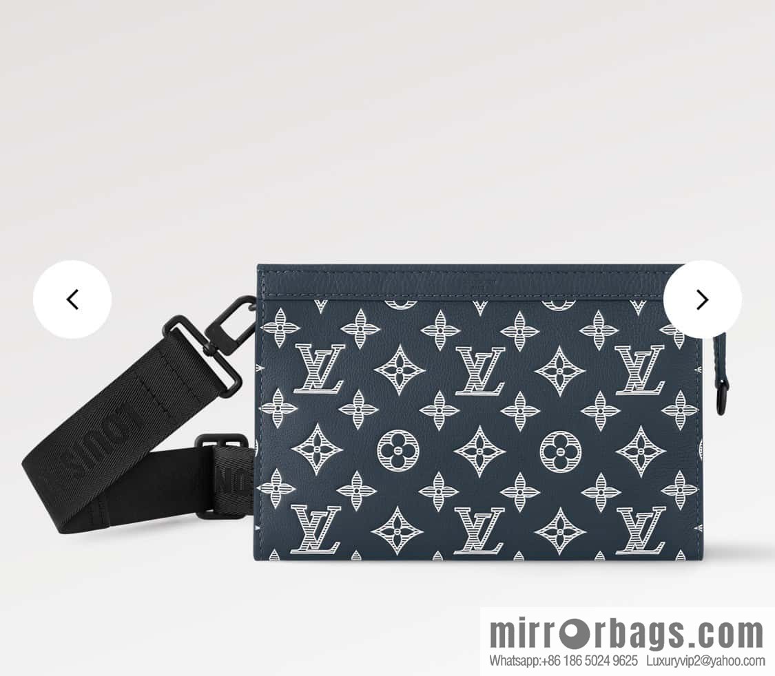 [Boutique‑grade] M83384 blue silk screen, full leather men's bag two-piece series GASTON mini handbag