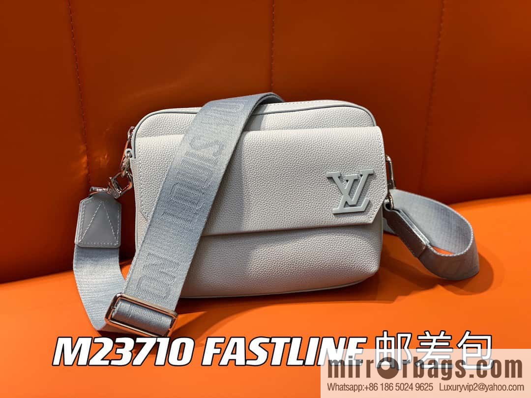 [Boutique‑grade] M23710 light blue, full leather men's bag messenger bag series, new FASTLINE messenger bag in autumn and winter