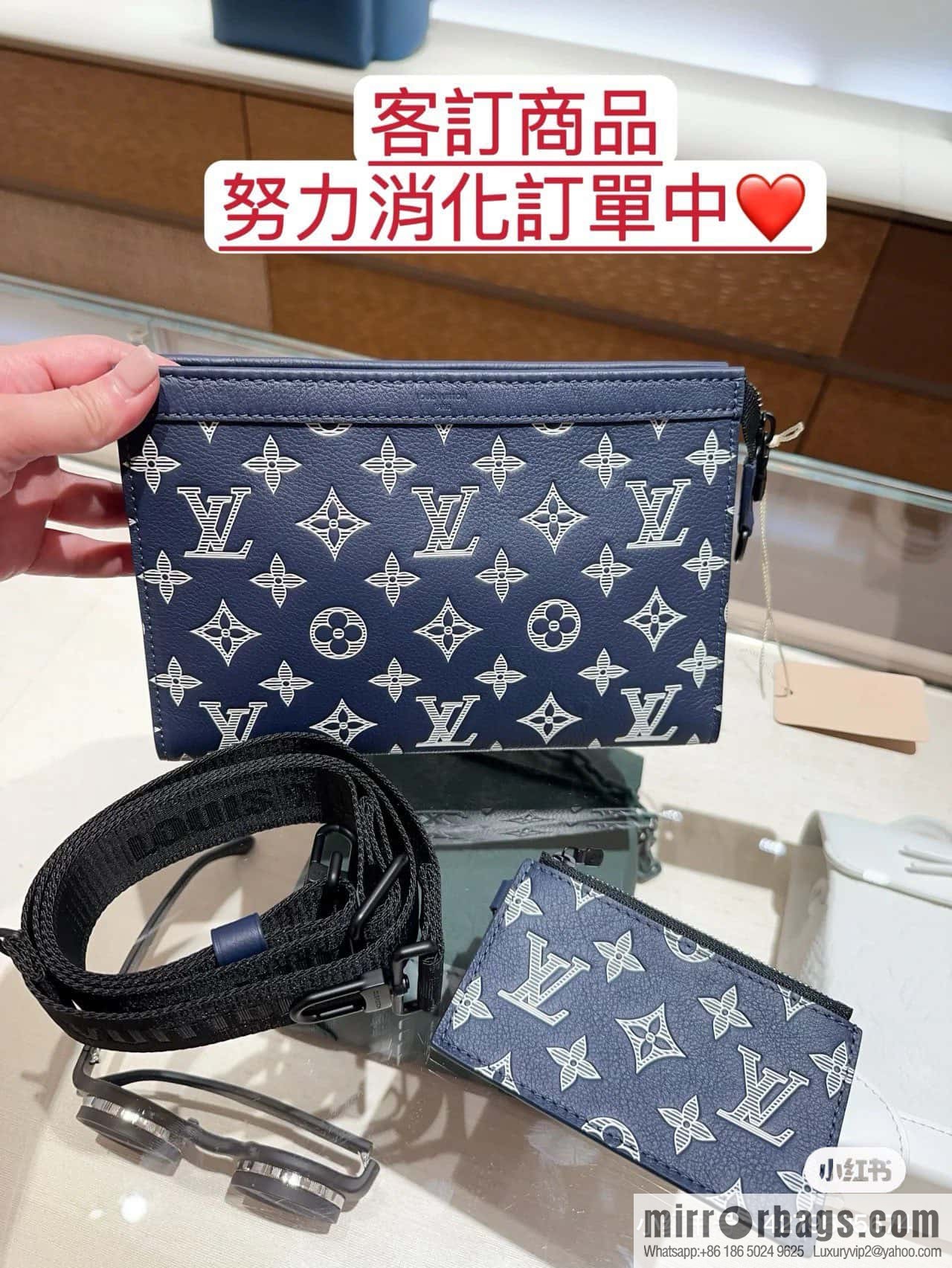 [Boutique‑grade] M83384 blue silk screen, full leather men's bag two-piece series GASTON mini handbag