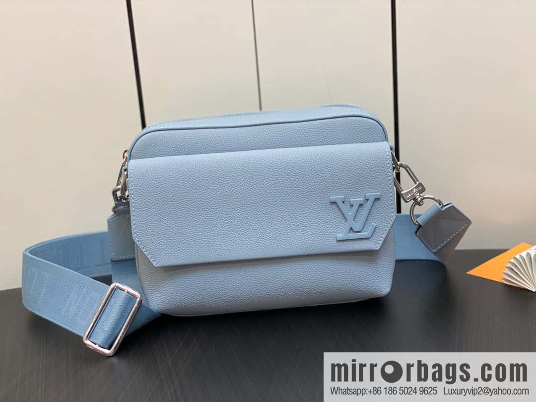 [Boutique‑grade] M23710 light blue, full leather men's bag messenger bag series, new FASTLINE messenger bag in autumn and winter