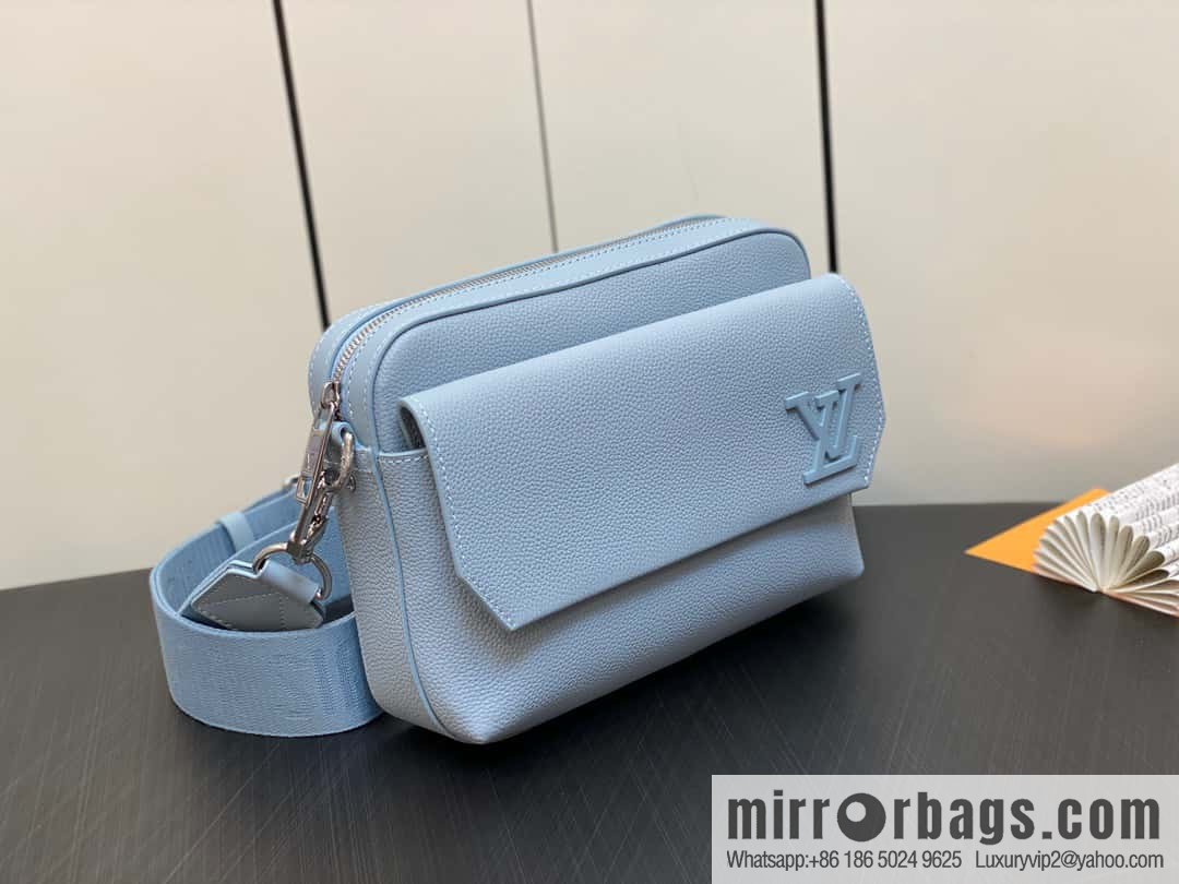 [Boutique‑grade] M23710 light blue, full leather men's bag messenger bag series, new FASTLINE messenger bag in autumn and winter