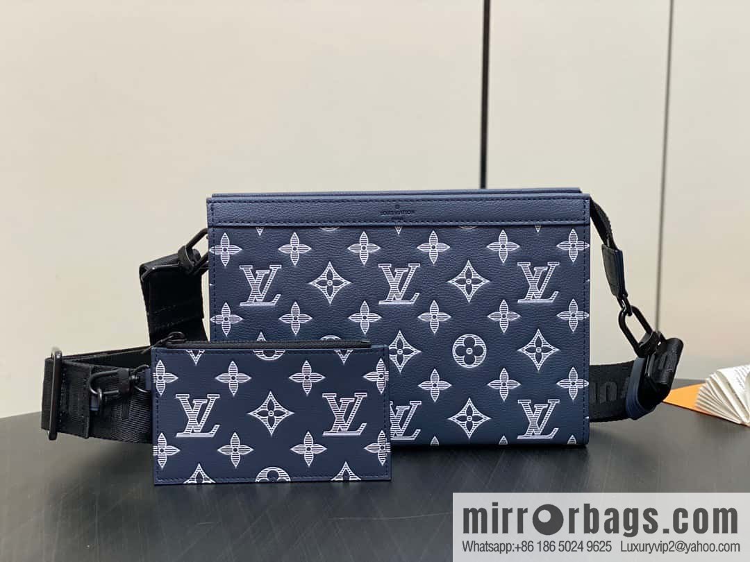 [Boutique‑grade] M83384 blue silk screen, full leather men's bag two-piece series GASTON mini handbag