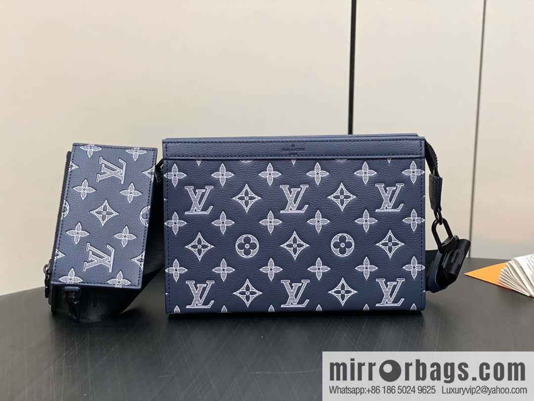 [Boutique‑grade] M83384 blue silk screen, full leather men's bag two-piece series GASTON mini handbag