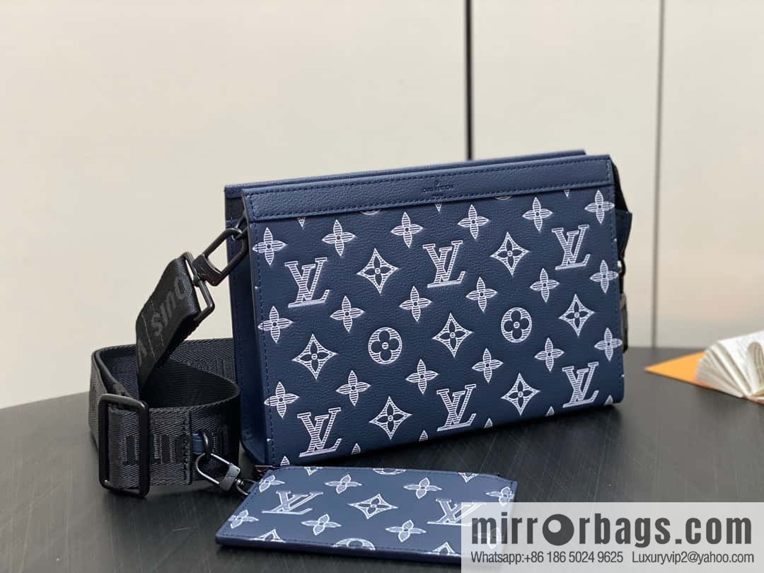 [Boutique‑grade] M83384 blue silk screen, full leather men's bag two-piece series GASTON mini handbag
