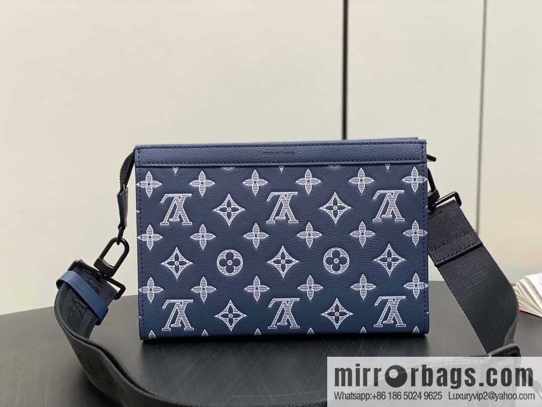 [Boutique‑grade] M83384 blue silk screen, full leather men's bag two-piece series GASTON mini handbag