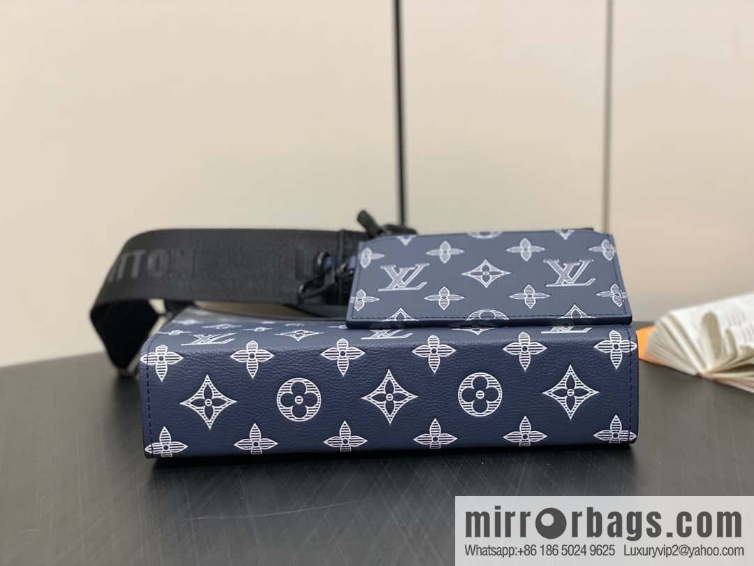 [Boutique‑grade] M83384 blue silk screen, full leather men's bag two-piece series GASTON mini handbag