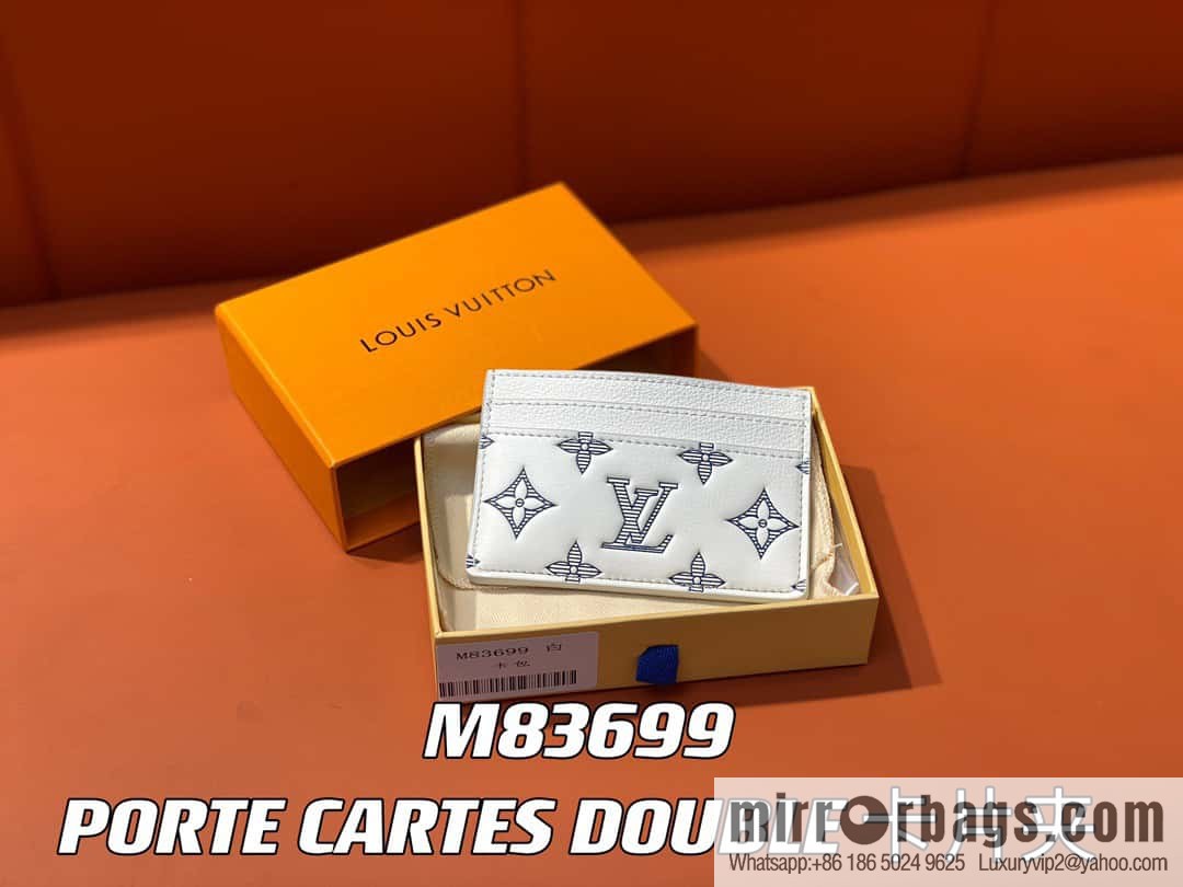 [Boutique‑grade] M83699 white silk screen, full leather card holder wallet series PORTE CARTES DOUBLE card holder