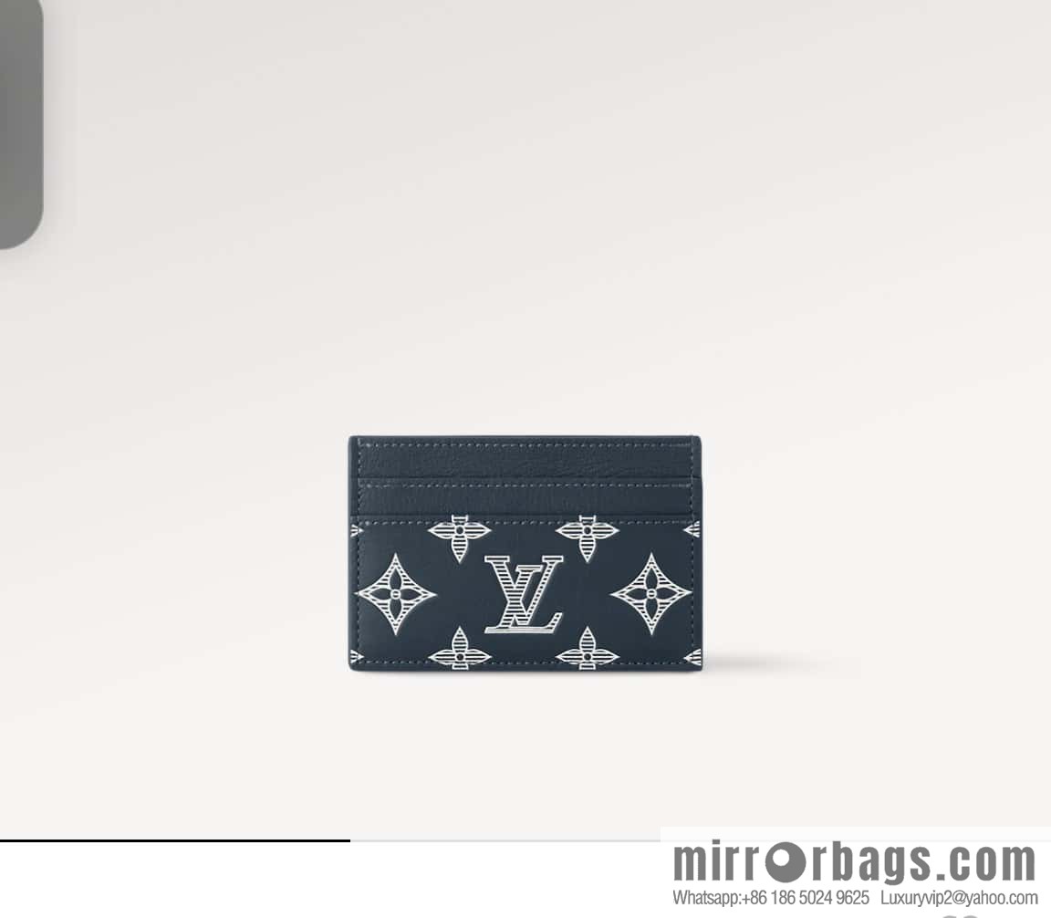 [Boutique‑grade] M83699 blue silk screen, full leather card holder wallet series PORTE CARTES DOUBLE card holder