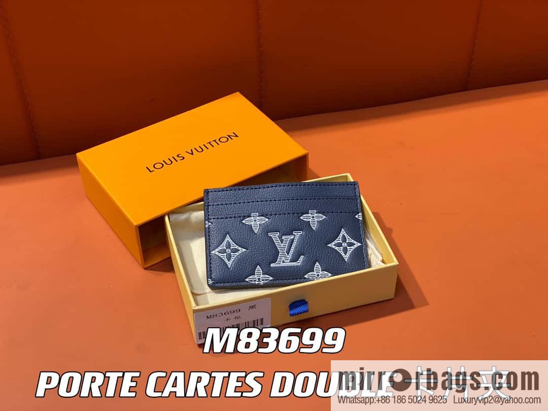 [Boutique‑grade] M83699 blue silk screen, full leather card holder wallet series PORTE CARTES DOUBLE card holder