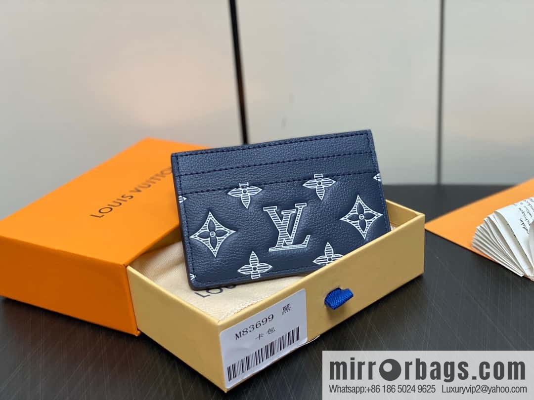 [Boutique‑grade] M83699 blue silk screen, full leather card holder wallet series PORTE CARTES DOUBLE card holder