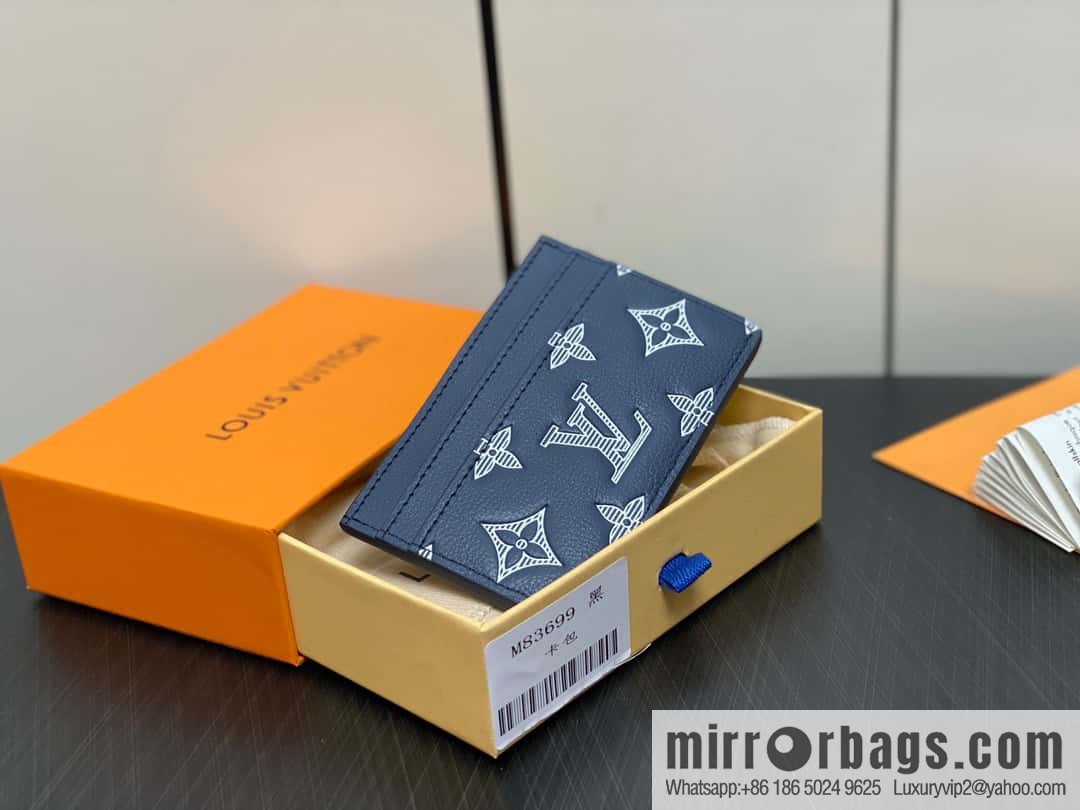 [Boutique‑grade] M83699 blue silk screen, full leather card holder wallet series PORTE CARTES DOUBLE card holder