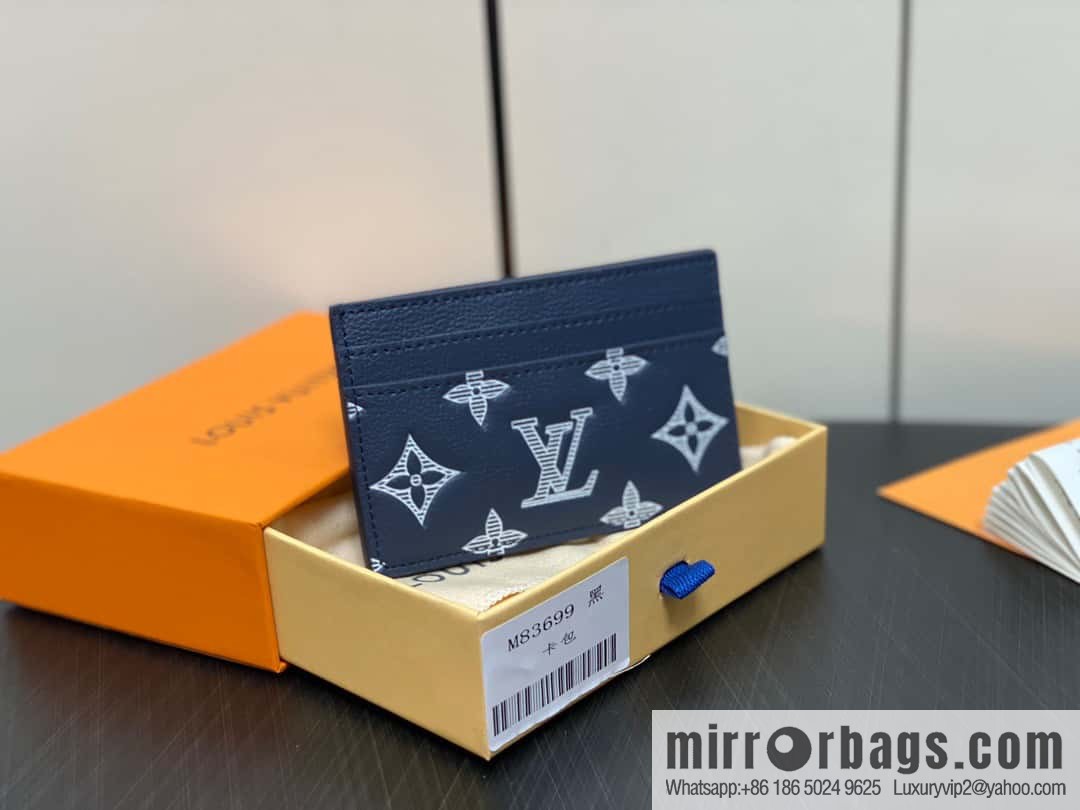 [Boutique‑grade] M83699 blue silk screen, full leather card holder wallet series PORTE CARTES DOUBLE card holder