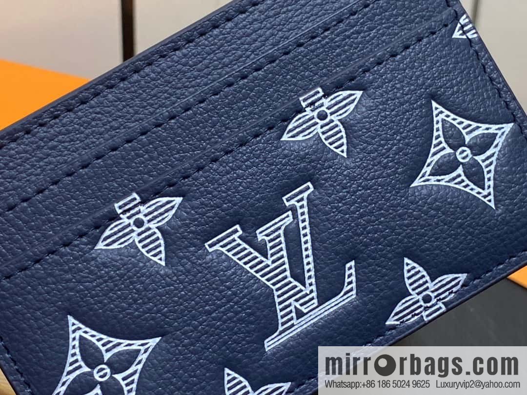 [Boutique‑grade] M83699 blue silk screen, full leather card holder wallet series PORTE CARTES DOUBLE card holder