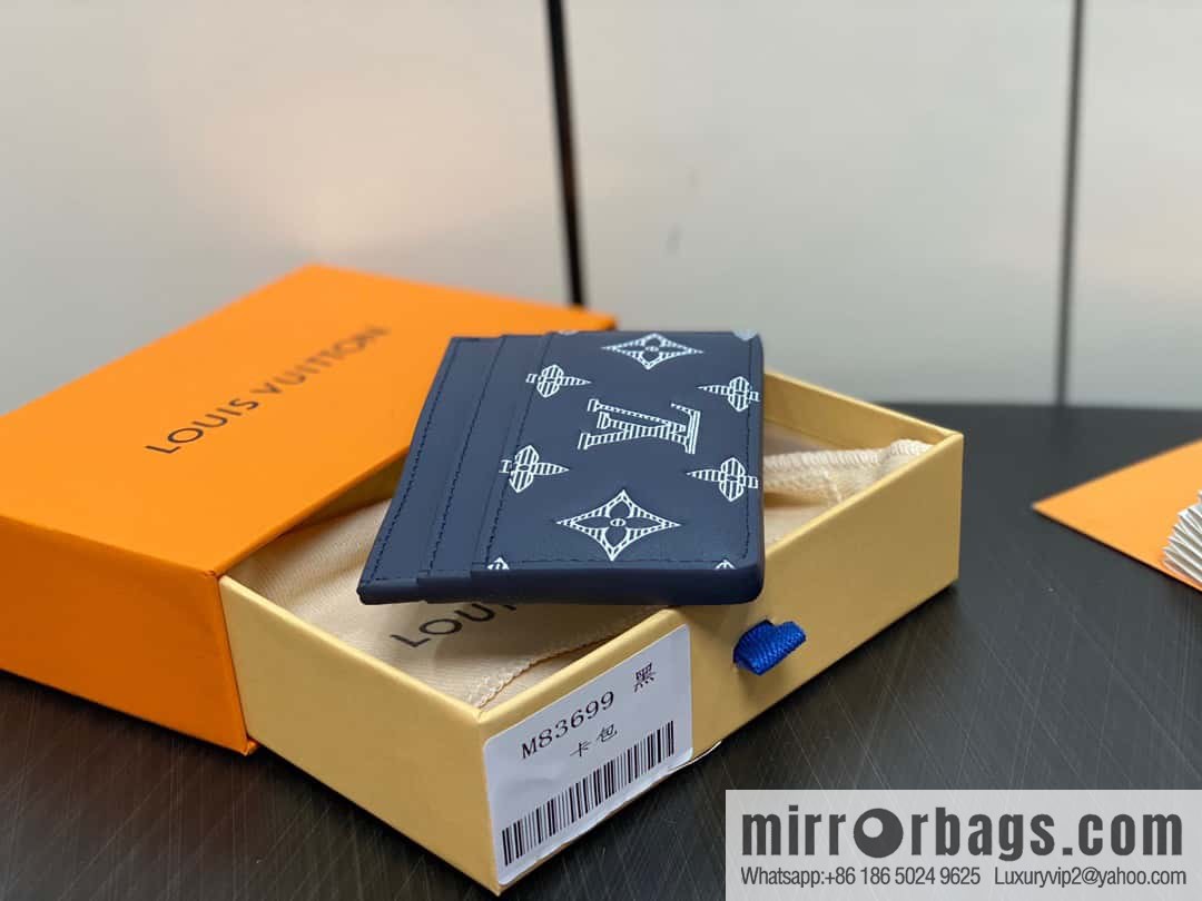 [Boutique‑grade] M83699 blue silk screen, full leather card holder wallet series PORTE CARTES DOUBLE card holder