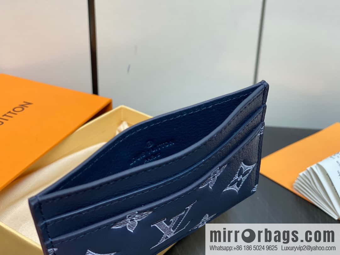 [Boutique‑grade] M83699 blue silk screen, full leather card holder wallet series PORTE CARTES DOUBLE card holder