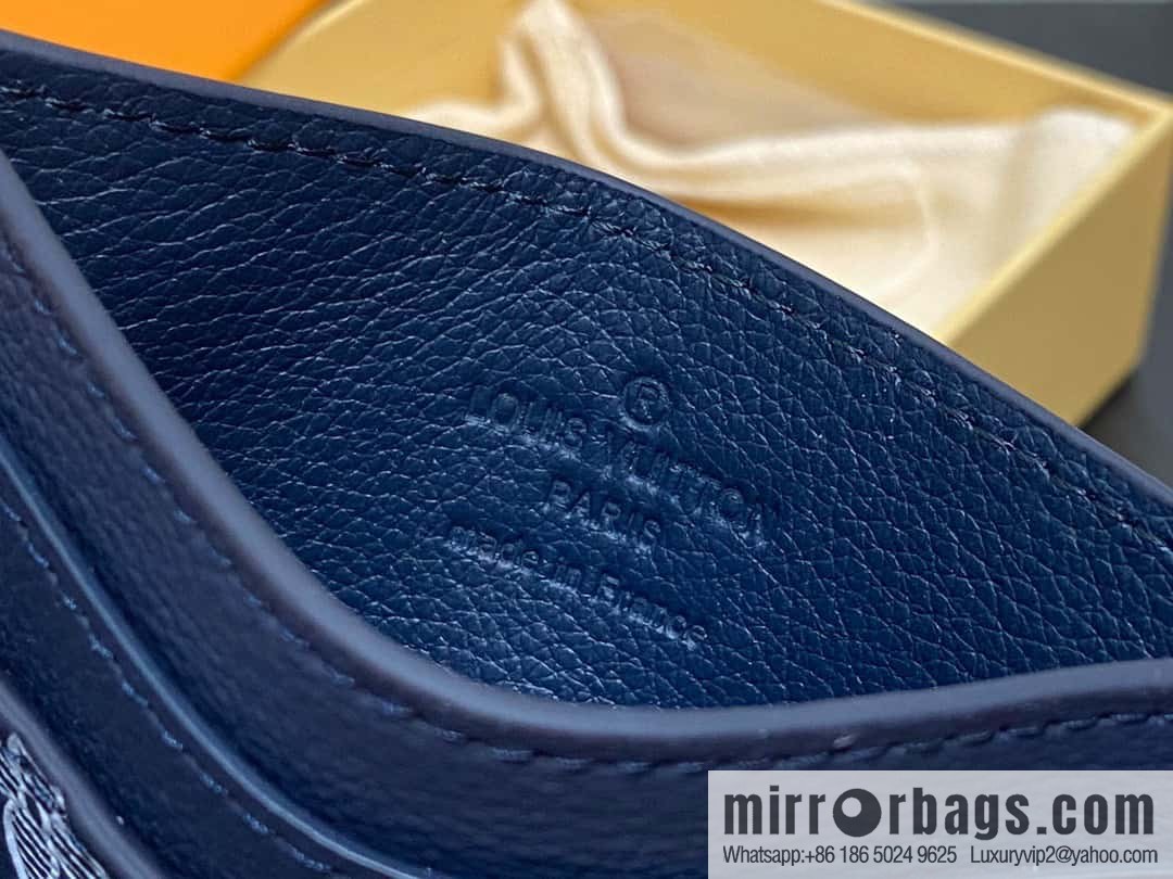[Boutique‑grade] M83699 blue silk screen, full leather card holder wallet series PORTE CARTES DOUBLE card holder