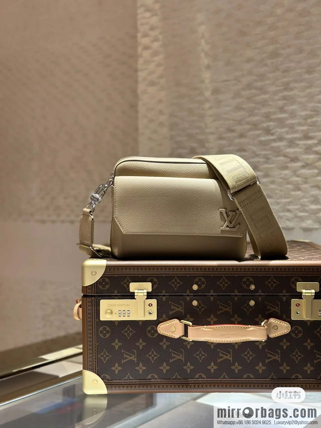 [Boutique‑grade] M23710 apricot, full leather men's bag messenger bag series, new FASTLINE messenger bag in autumn and winter