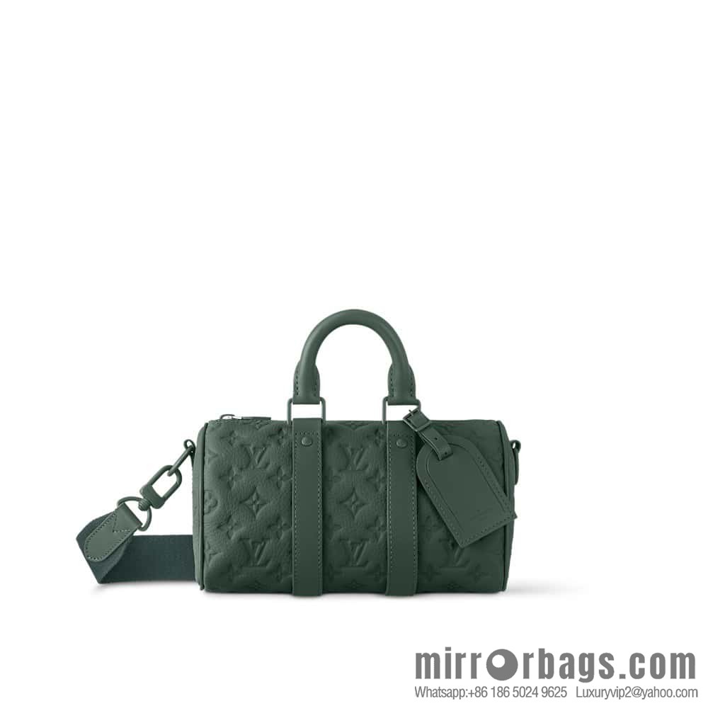 [Premium‑quality] M24432 dark green, full leather embossed pillow bag speedy series KEEPALL BANDOULIZRE 25 travel bag