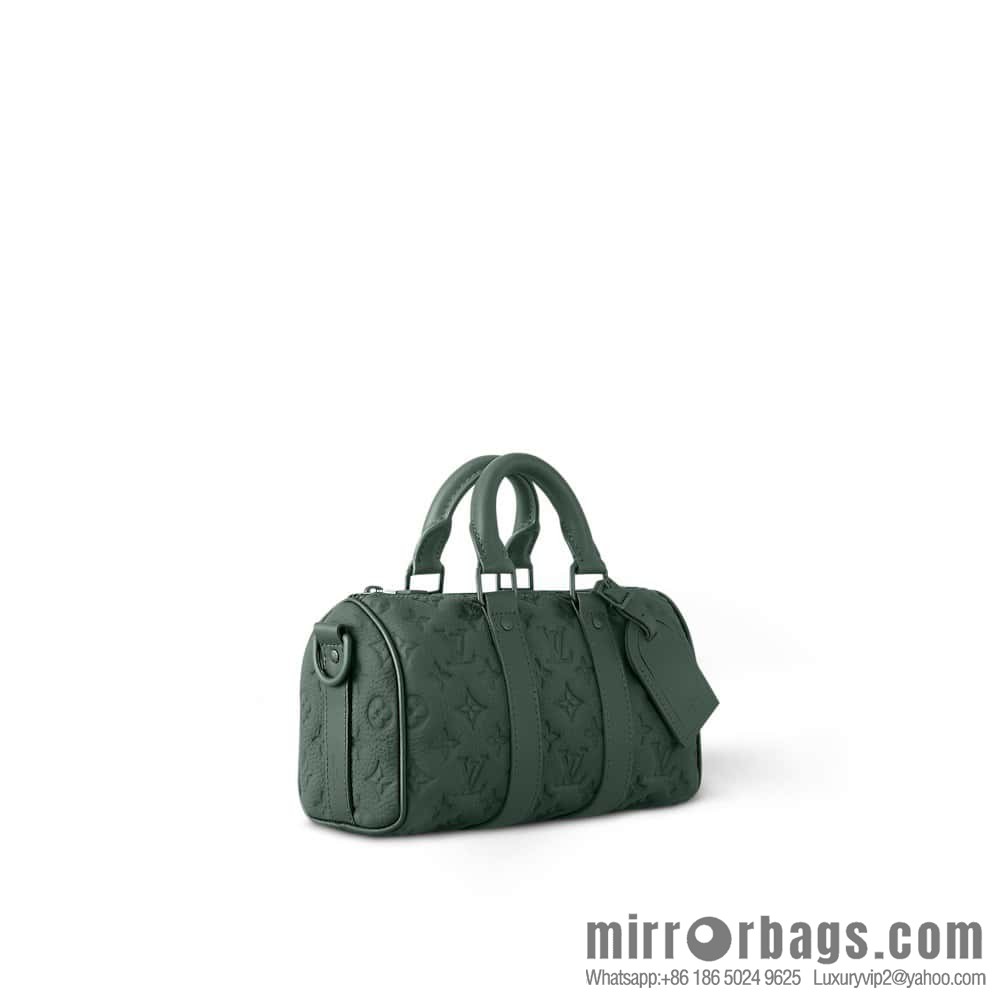 [Premium‑quality] M24432 dark green, full leather embossed pillow bag speedy series KEEPALL BANDOULIZRE 25 travel bag