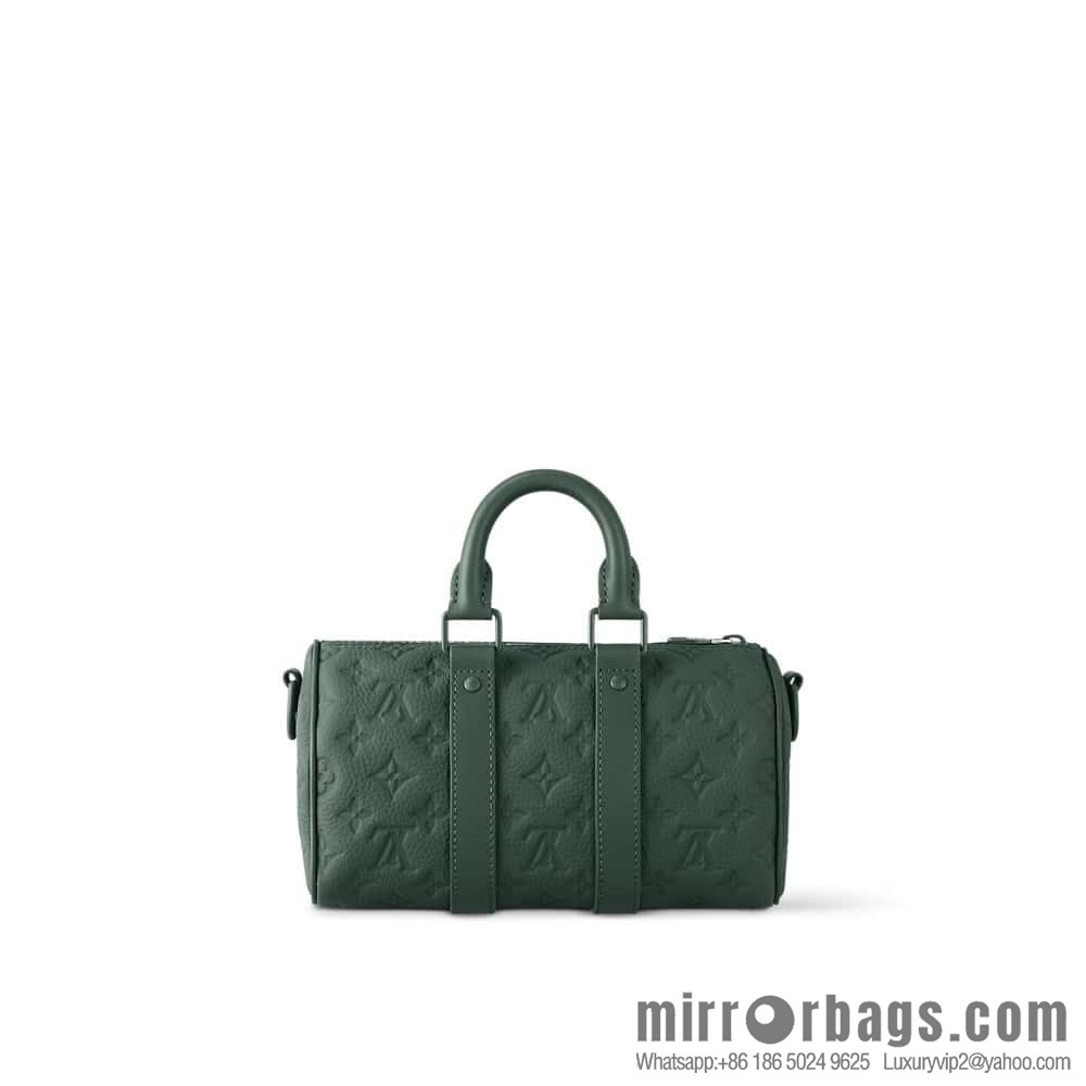 [Premium‑quality] M24432 dark green, full leather embossed pillow bag speedy series KEEPALL BANDOULIZRE 25 travel bag