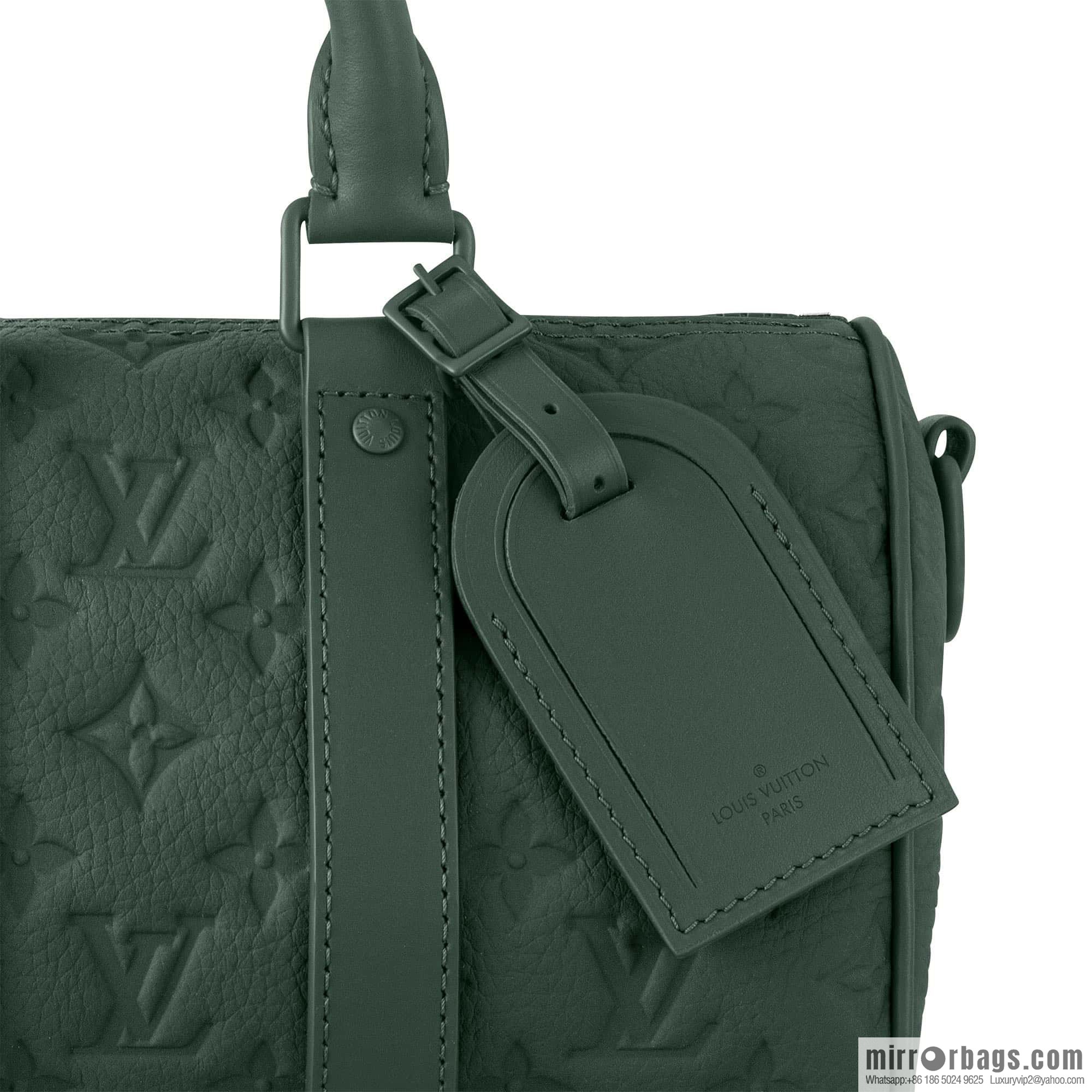 [Premium‑quality] M24432 dark green, full leather embossed pillow bag speedy series KEEPALL BANDOULIZRE 25 travel bag