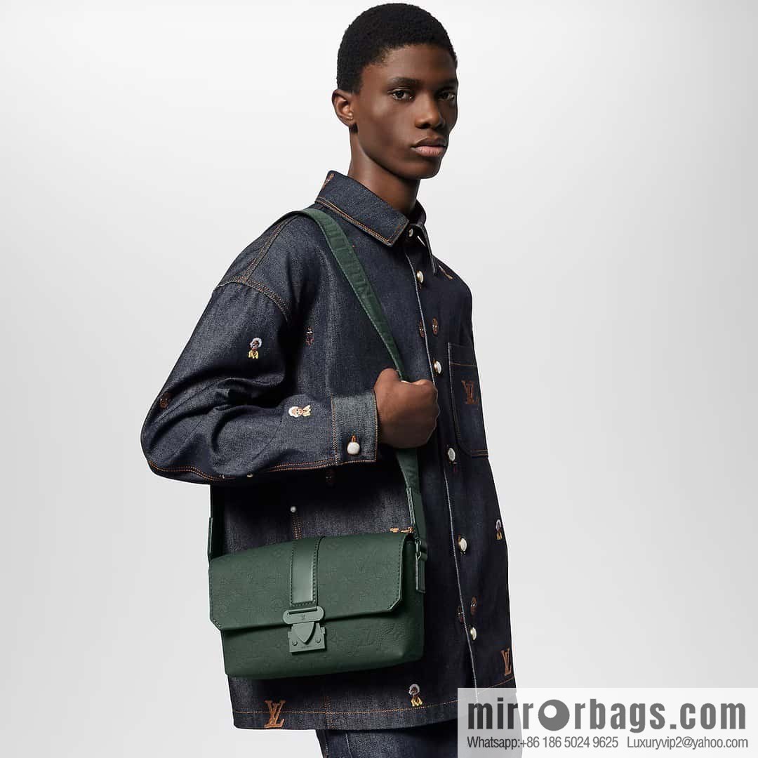 [Boutique‑grade] M24439 dark green, full leather embossed men's bag messenger bag series S-Cape Messenger messenger handbag