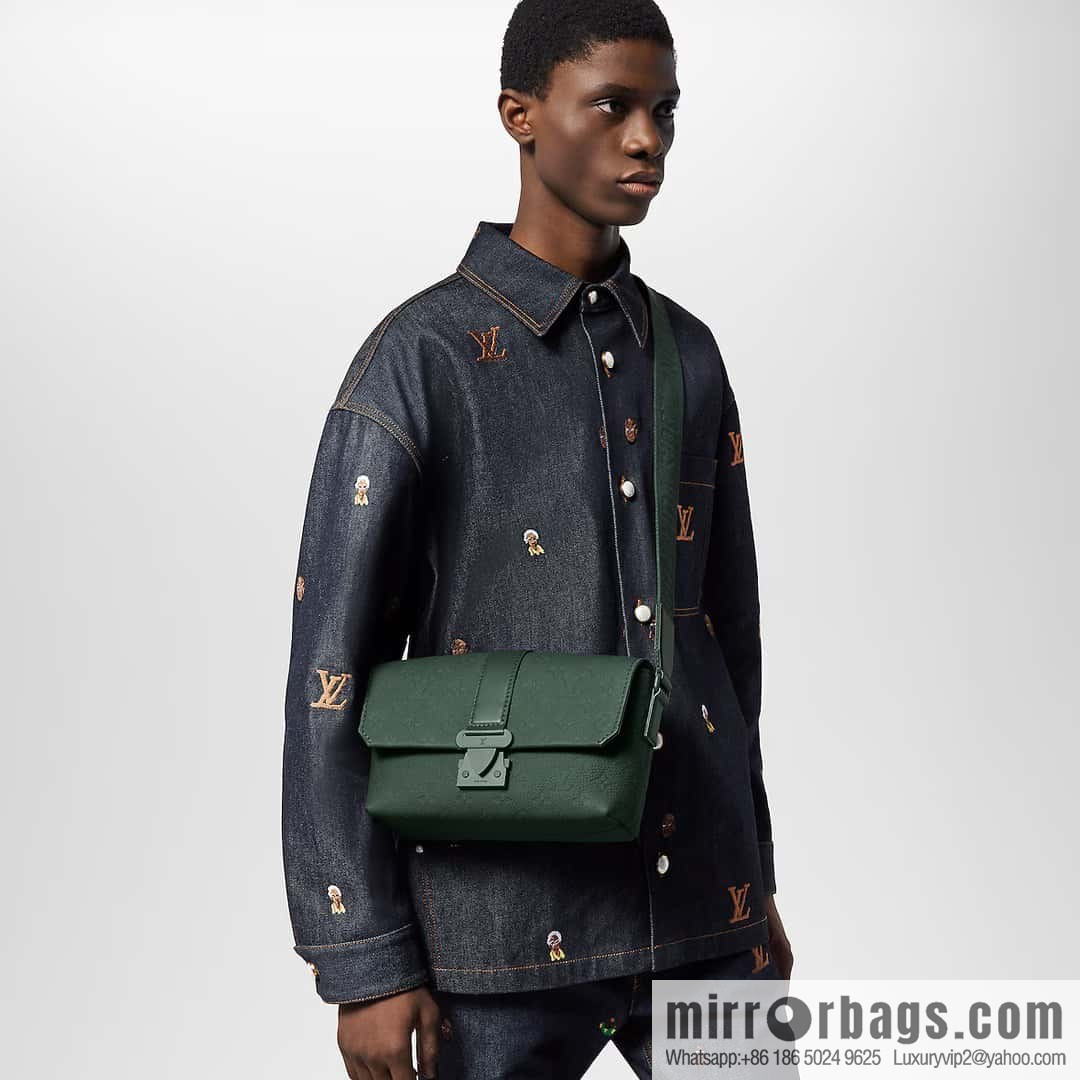 [Boutique‑grade] M24439 dark green, full leather embossed men's bag messenger bag series S-Cape Messenger messenger handbag