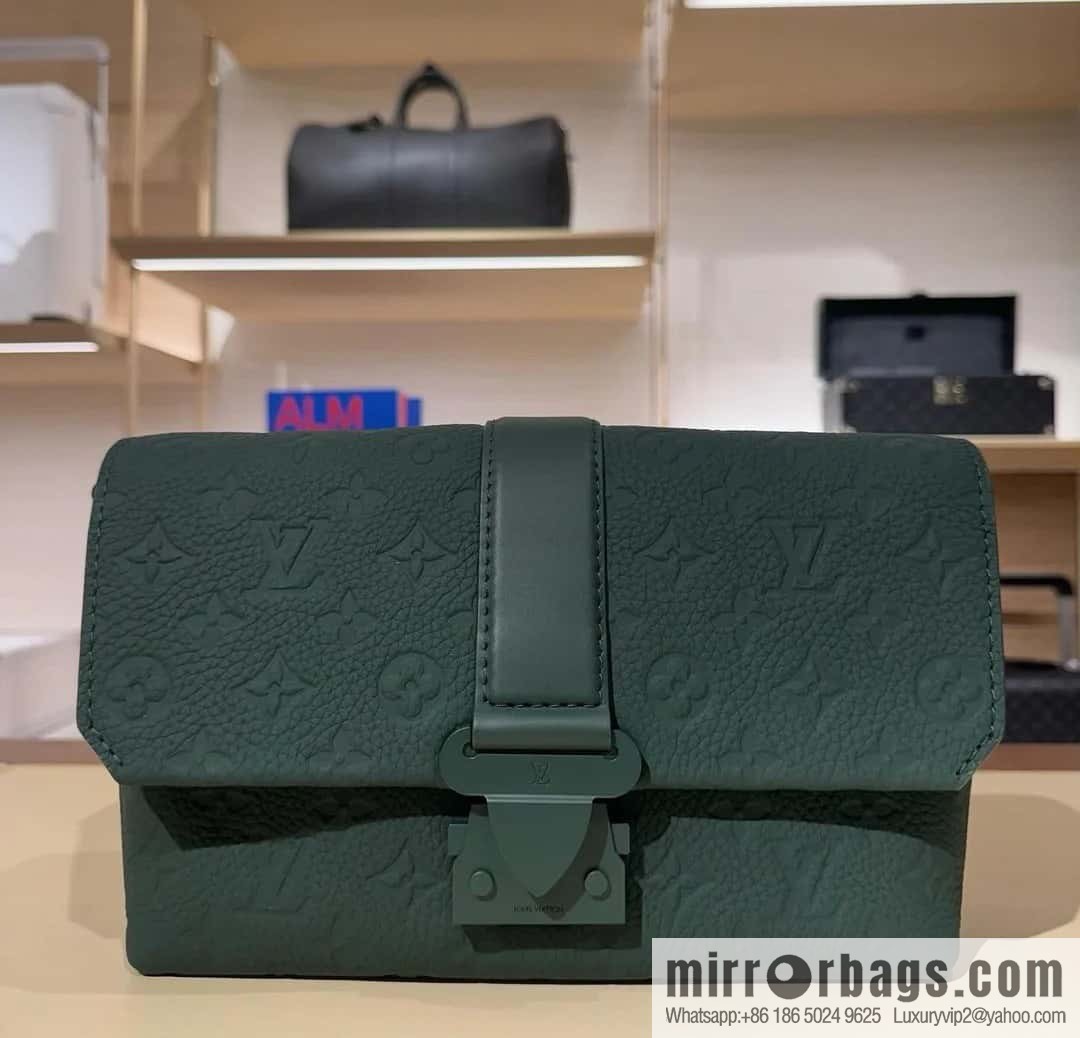 [Boutique‑grade] M24439 dark green, full leather embossed men's bag messenger bag series S-Cape Messenger messenger handbag