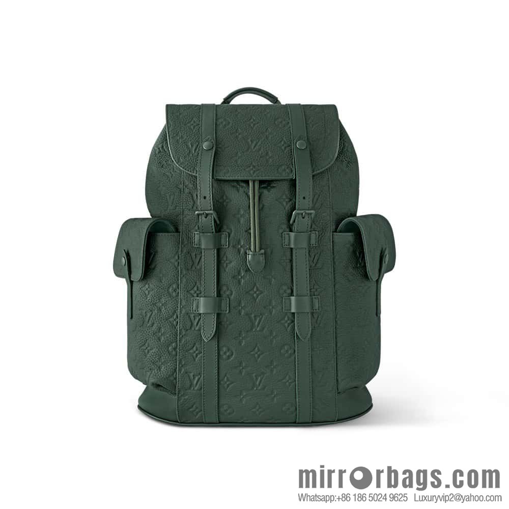 [Boutique‑grade] M24428 dark green, full leather embossed backpack series CHRISTOPHER medium backpack M55699
