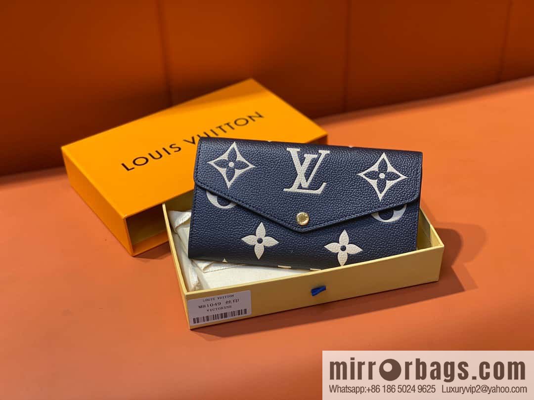 [Boutique‑grade] M81049 navy blue silk screen, full leather flip wallet series, this Sarah wallet
