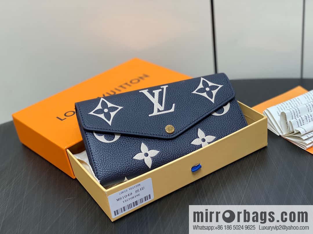 [Boutique‑grade] M81049 navy blue silk screen, full leather flip wallet series, this Sarah wallet