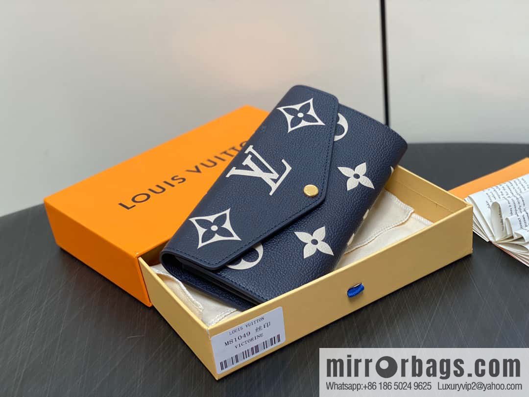 [Boutique‑grade] M81049 navy blue silk screen, full leather flip wallet series, this Sarah wallet