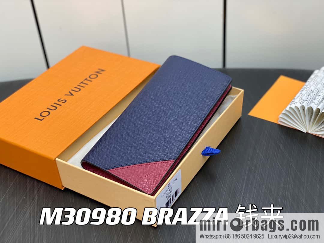 [Boutique‑grade] M30980 jujube red, full leather suit clip series BRAZZA wallet