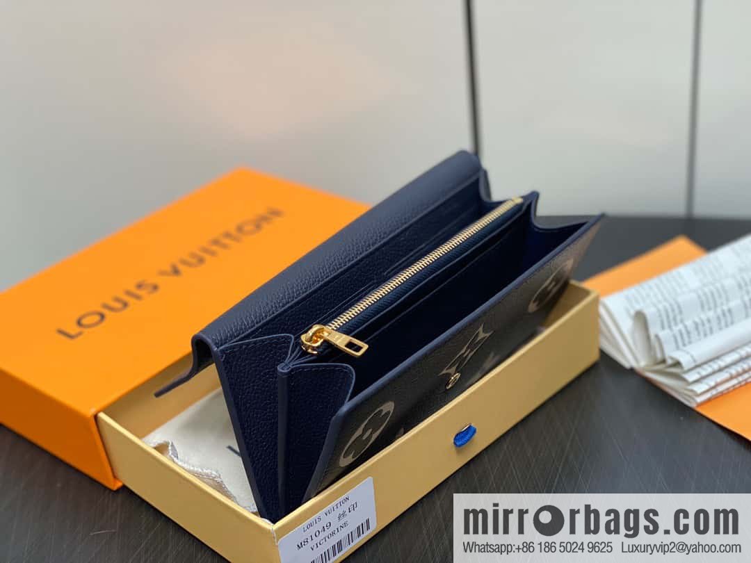 [Boutique‑grade] M81049 navy blue silk screen, full leather flip wallet series, this Sarah wallet