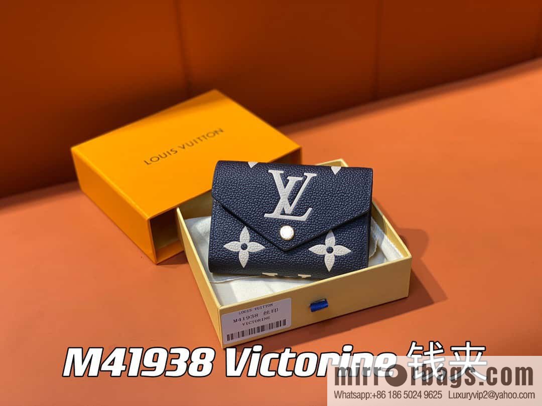 [Premium‑quality] M41938 navy blue silk screen, full leather tri-fold wallet series, this Victorine wallet