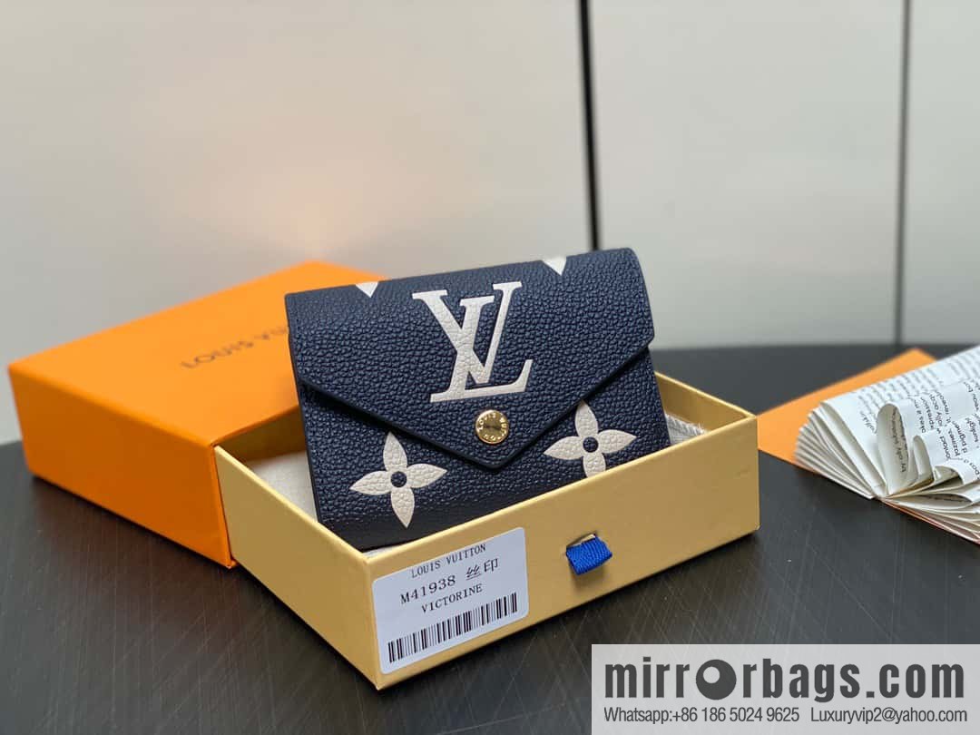 [Premium‑quality] M41938 navy blue silk screen, full leather tri-fold wallet series, this Victorine wallet