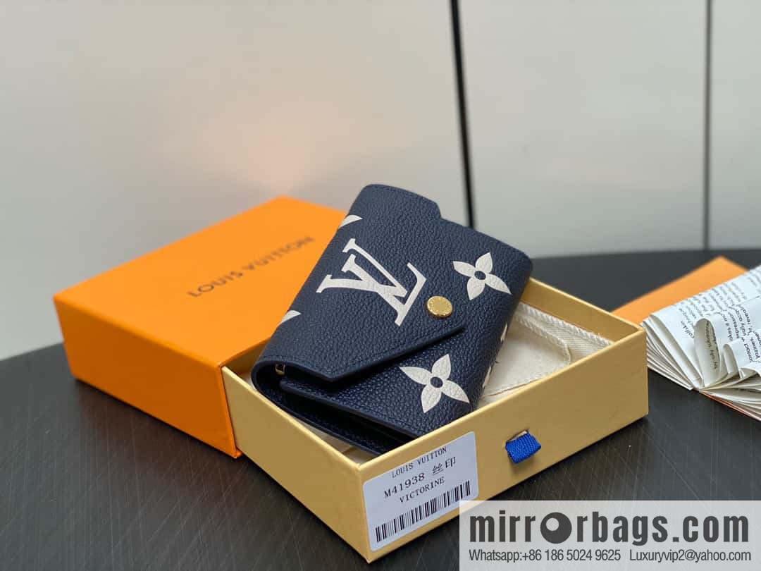 [Premium‑quality] M41938 navy blue silk screen, full leather tri-fold wallet series, this Victorine wallet