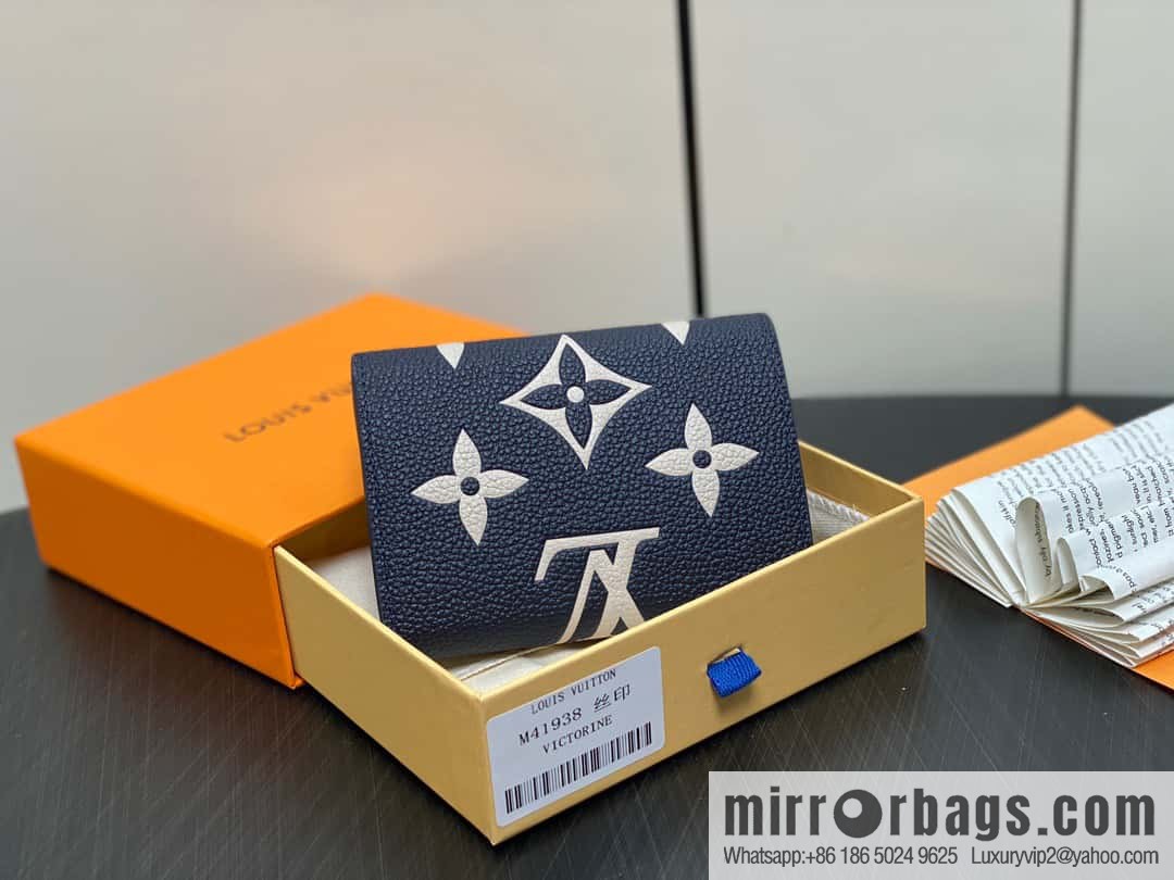 [Premium‑quality] M41938 navy blue silk screen, full leather tri-fold wallet series, this Victorine wallet
