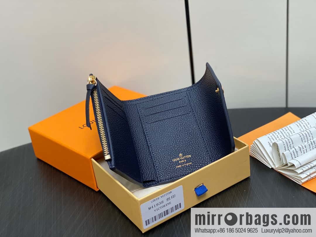 [Premium‑quality] M41938 navy blue silk screen, full leather tri-fold wallet series, this Victorine wallet