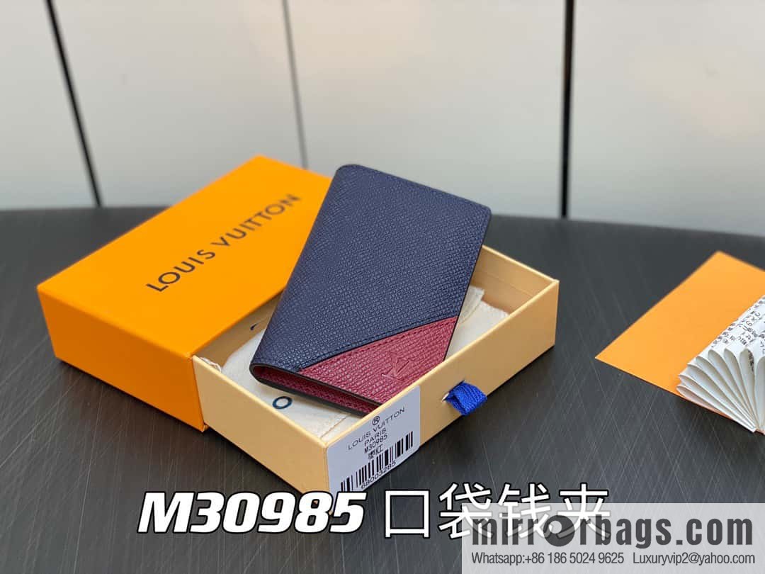[Premium‑quality] M30985 jujube red, full leather card holder wallet series, pocket wallet