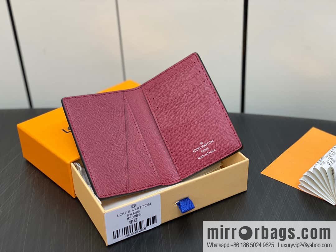 [Premium‑quality] M30985 jujube red, full leather card holder wallet series, pocket wallet