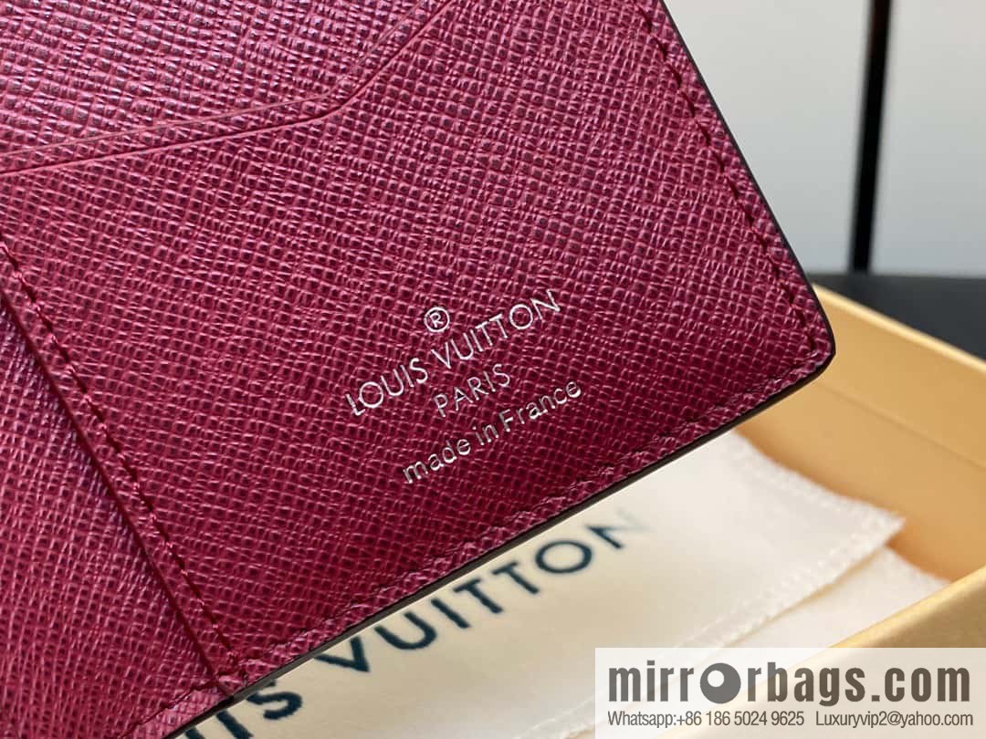 [Premium‑quality] M30985 jujube red, full leather card holder wallet series, pocket wallet