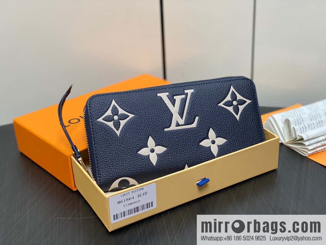 [Premium‑quality] M61864 dark blue silk screen, full leather single zipper wallet series Clemence zipper wallet