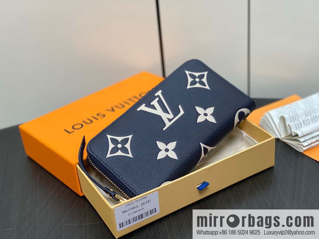 [Premium‑quality] M61864 dark blue silk screen, full leather single zipper wallet series Clemence zipper wallet