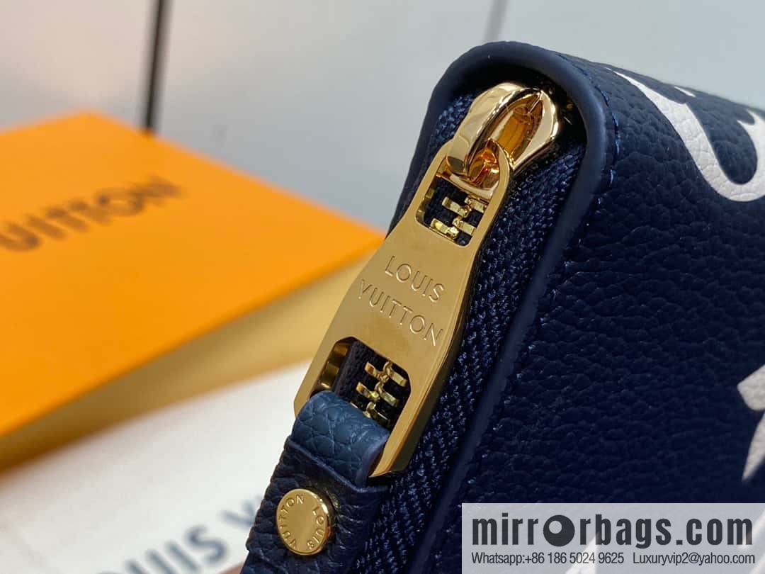 [Premium‑quality] M61864 dark blue silk screen, full leather single zipper wallet series Clemence zipper wallet