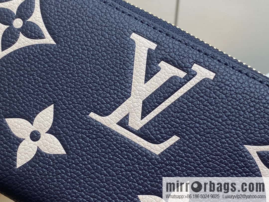 [Premium‑quality] M61864 dark blue silk screen, full leather single zipper wallet series Clemence zipper wallet