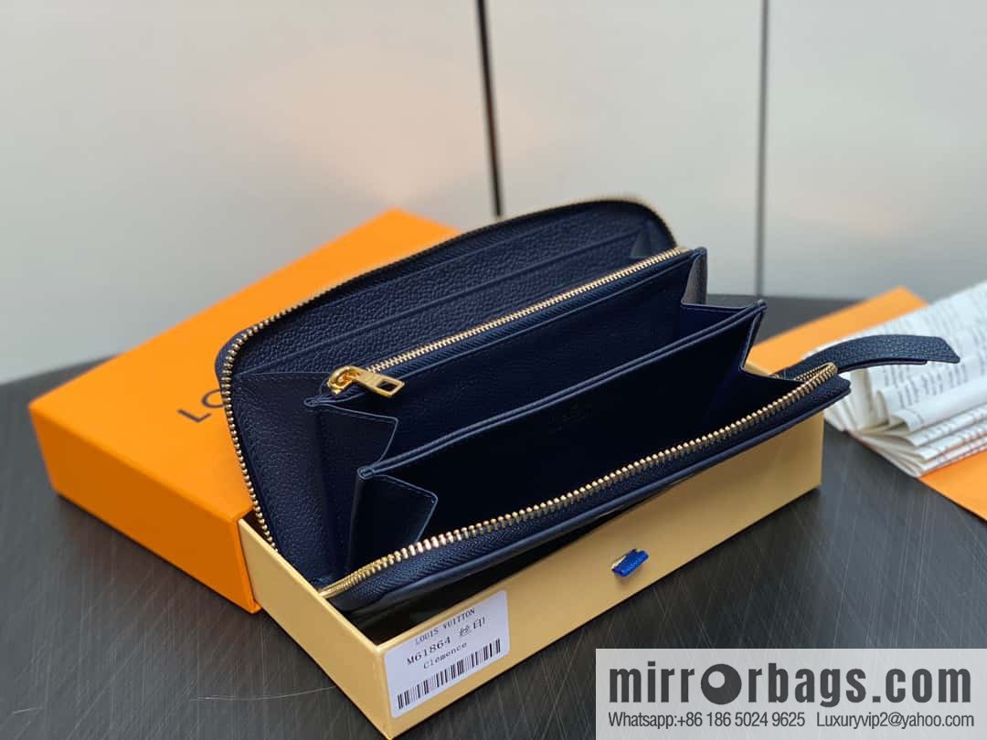 [Premium‑quality] M61864 dark blue silk screen, full leather single zipper wallet series Clemence zipper wallet
