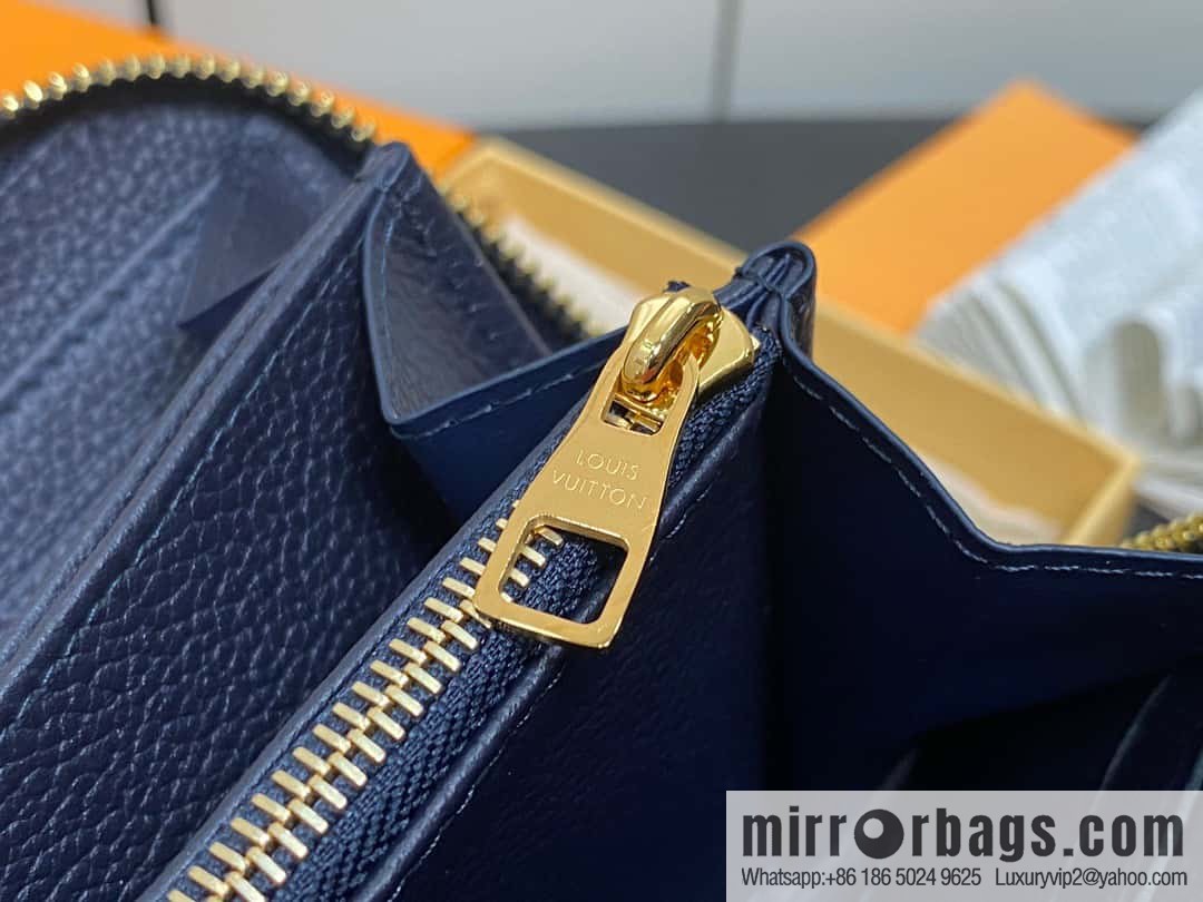 [Premium‑quality] M61864 dark blue silk screen, full leather single zipper wallet series Clemence zipper wallet
